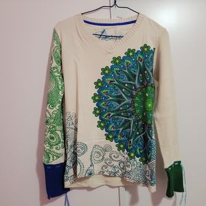 DESIGUAL long sleeved, floral beaded top